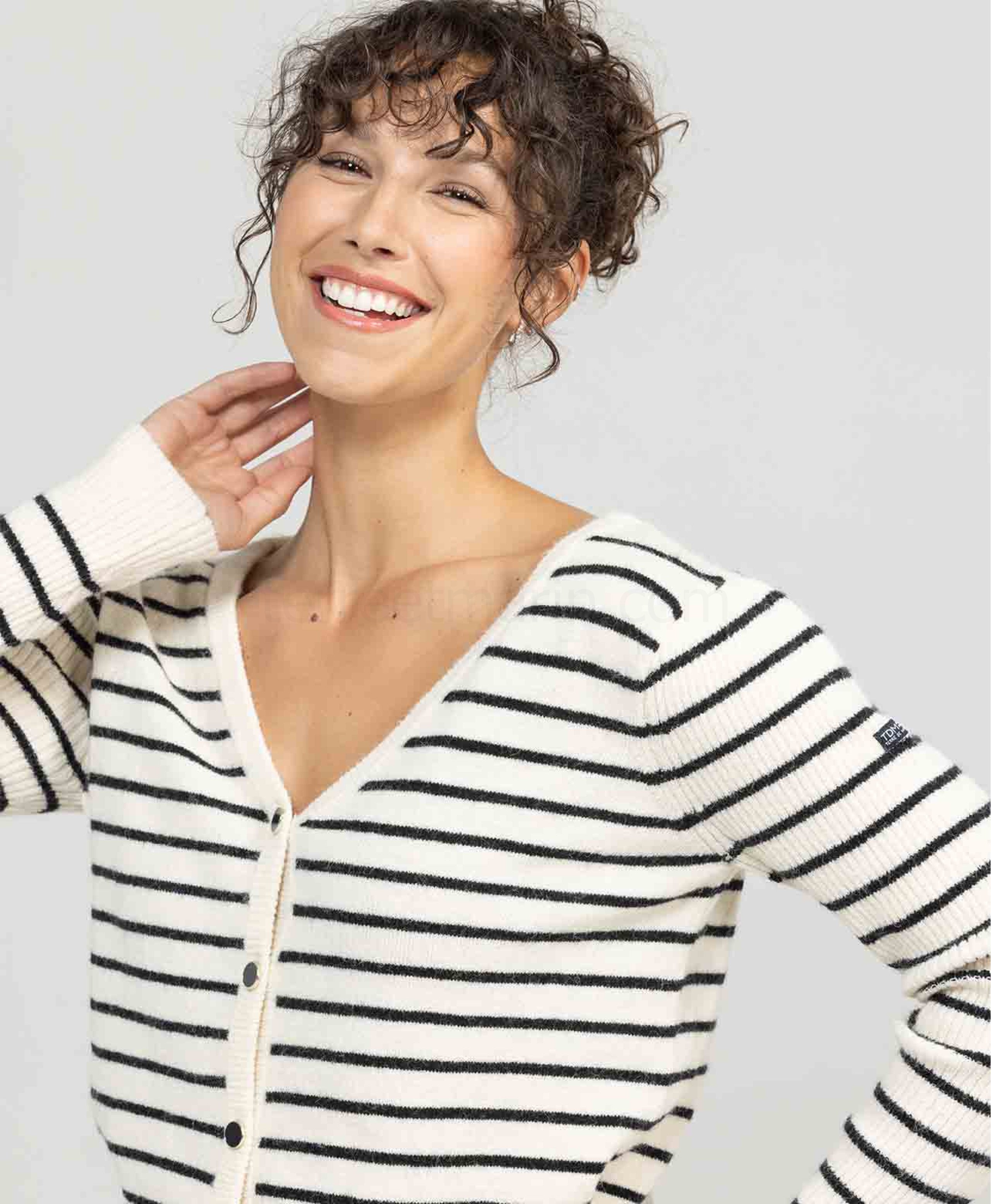 (image for) Cardigan Tricot Fond Naturel Raye Marine Liron | Terreetmarin.Com - 99