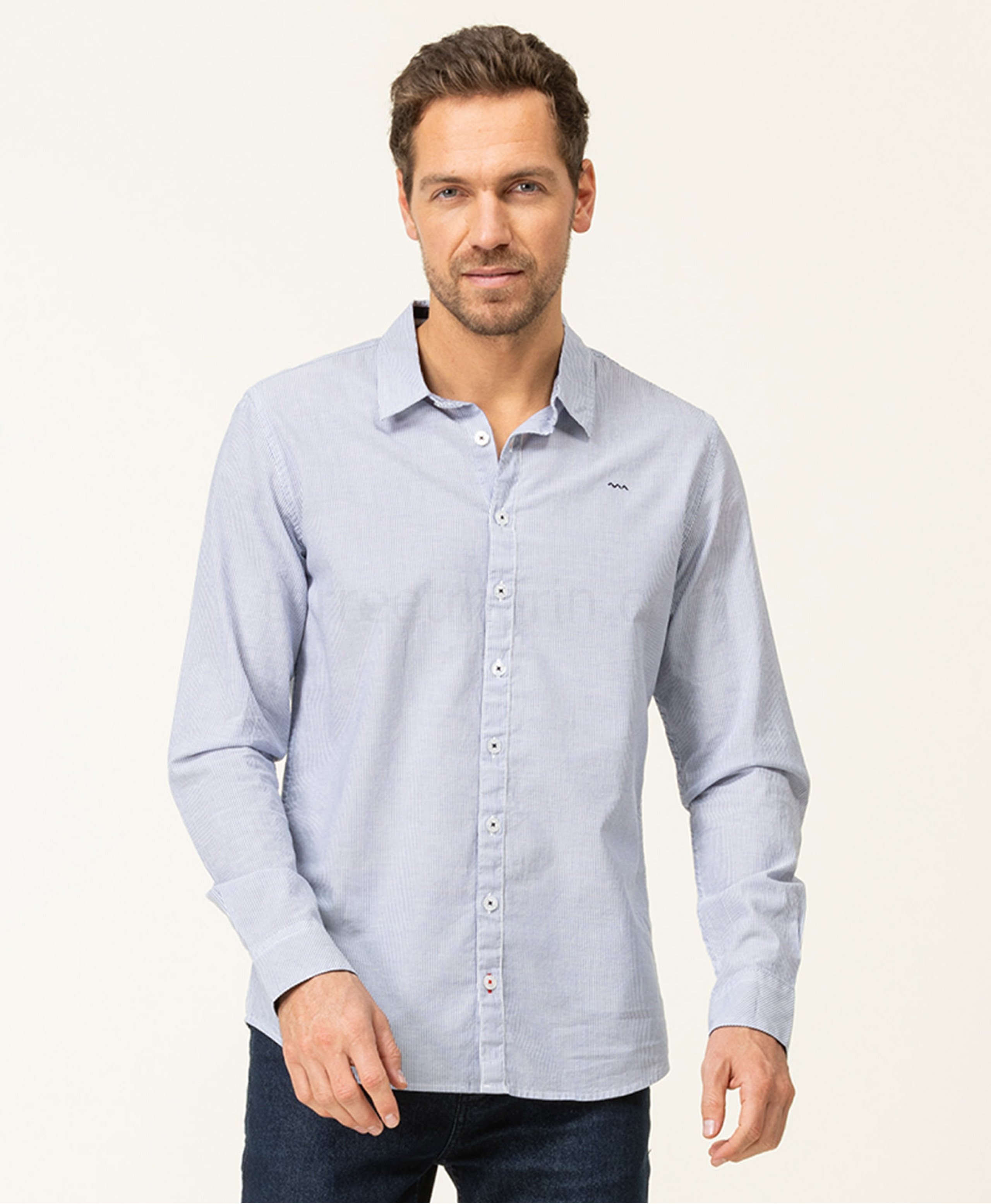 (image for) Chemise Chemisier Ml Fond Blanc Raye Bleu Ciel Cakite | Terreetmarin.Com - 218