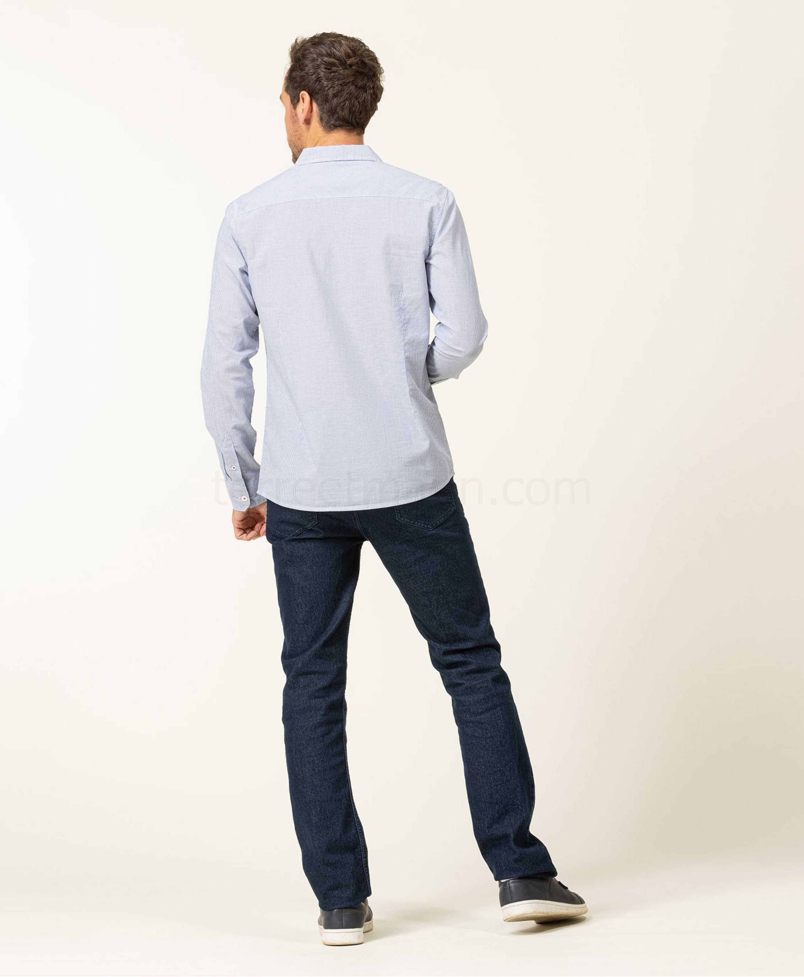 (image for) Chemise Chemisier Ml Fond Blanc Raye Bleu Ciel Cakite | Terreetmarin.Com - 218