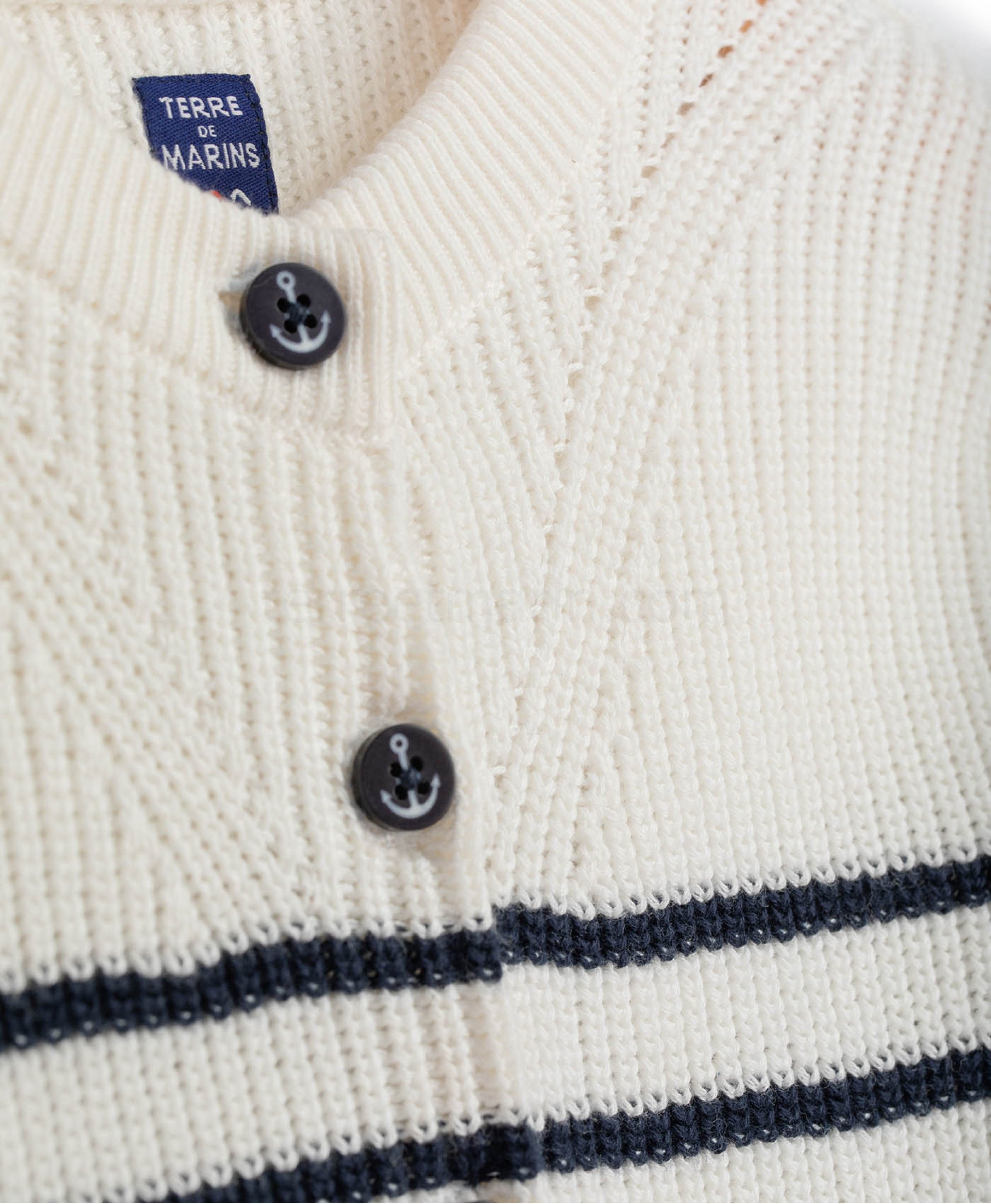 (image for) Cardigan Tricot Fond Naturel Raye Indigo Iseo | Terreetmarin.Com - 386