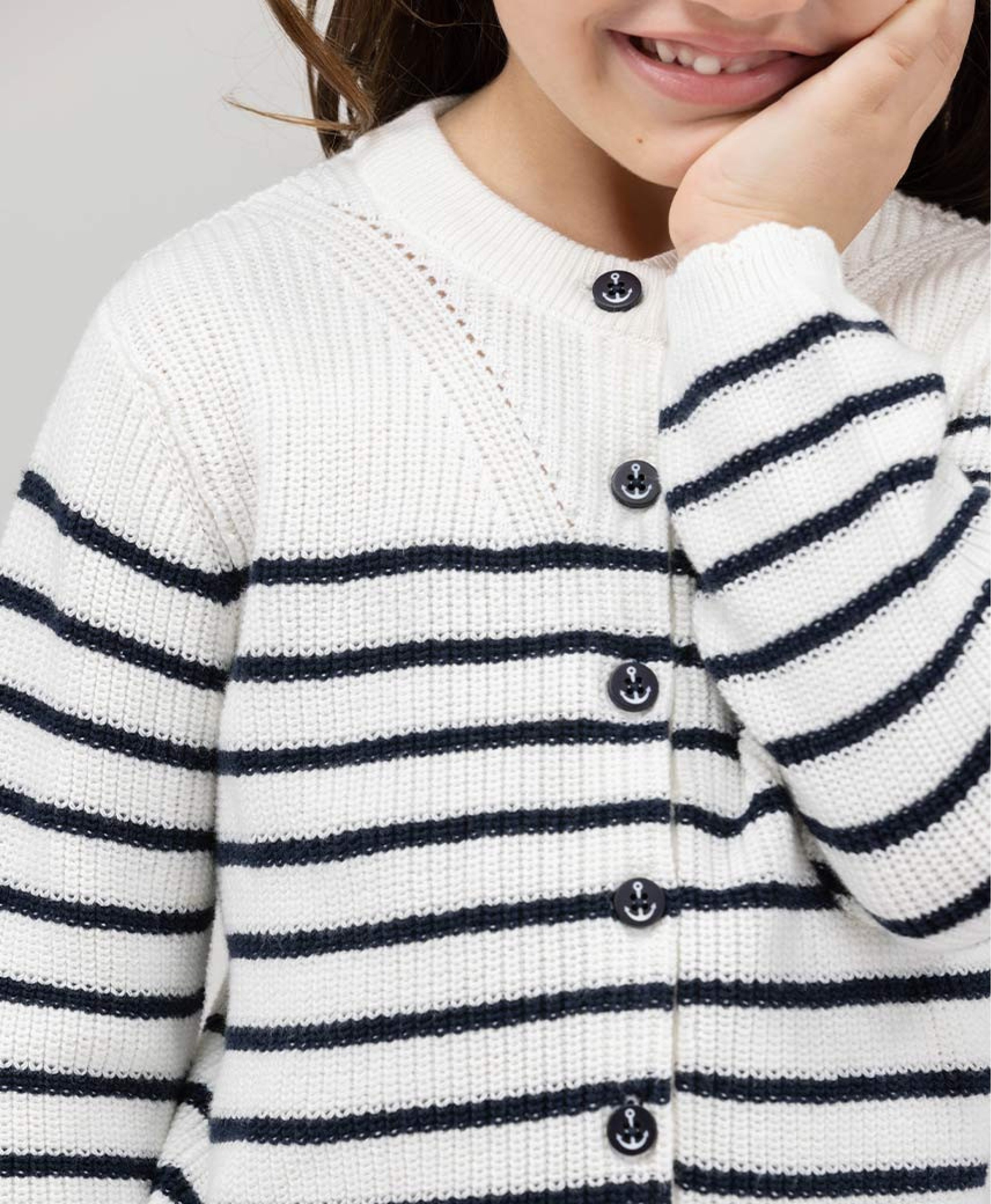 (image for) Cardigan Tricot Fond Naturel Raye Indigo Iseo | Terreetmarin.Com - 386